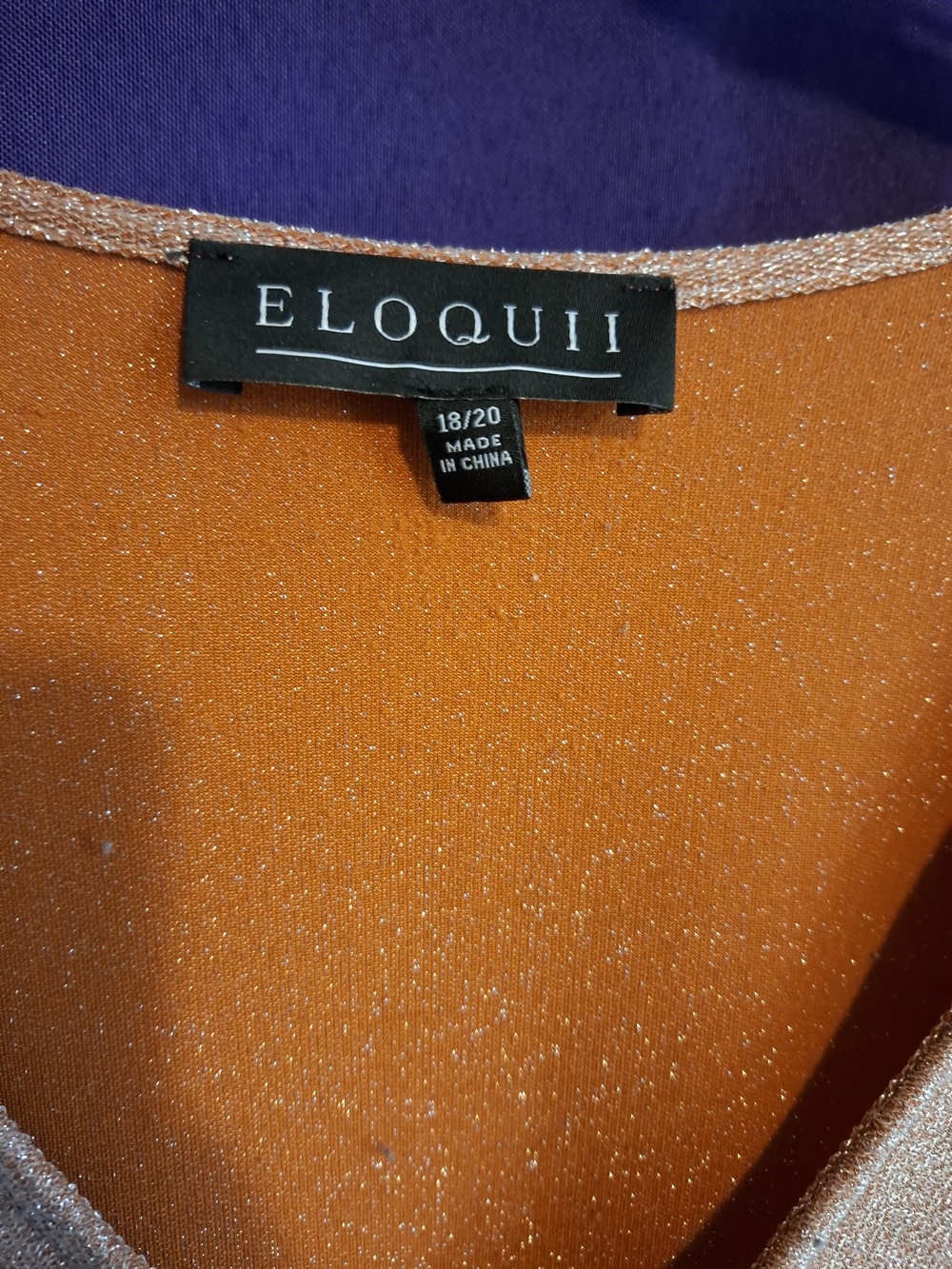 Eloquii Rose Gold Shimmer V-Neck Long-Sleeve Bodysuit - Picture 3 of 4
